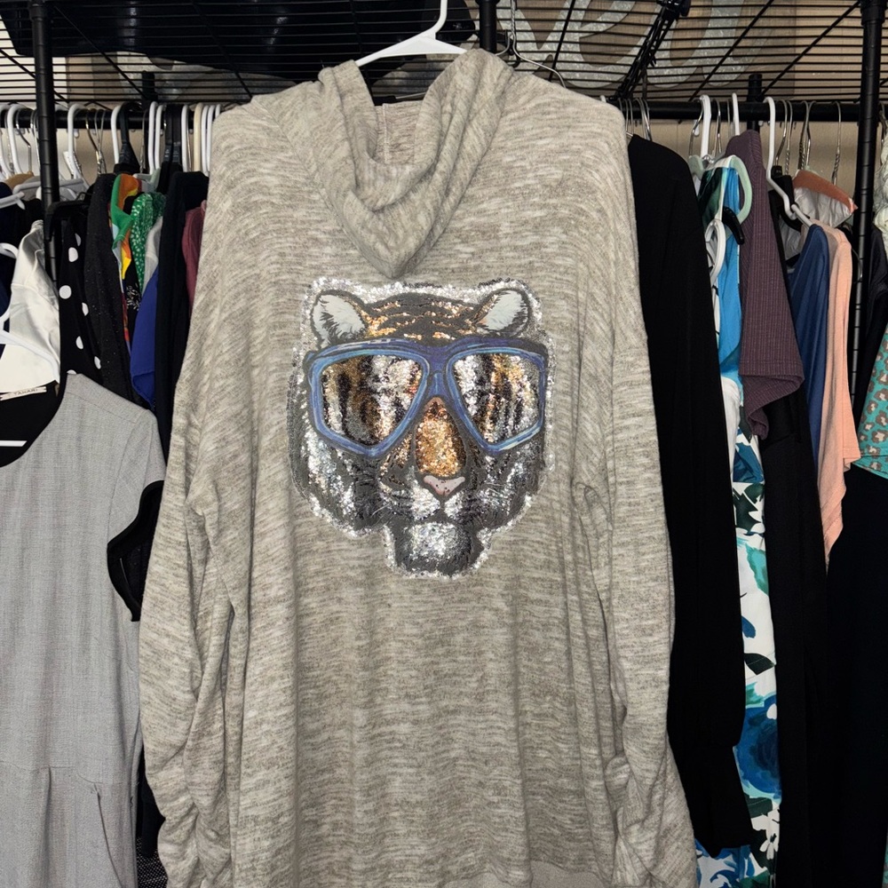 Easel Gray Hoodie with Sequin Bear Design